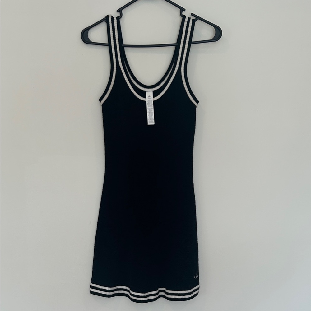 ALO Yoga Tennis Club Sweater Knit Dress Black/Cream